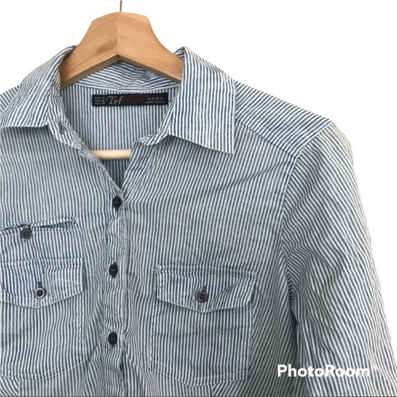 Zara Vertical Stripes 3/4 Button Up Shirt - Picture 2 of 9